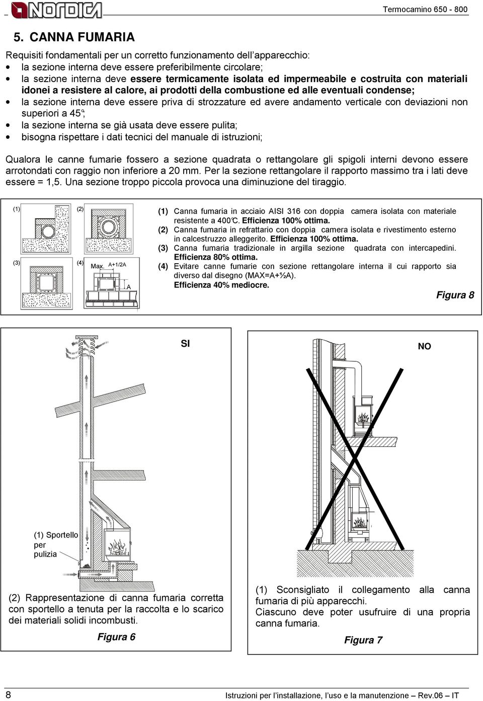 impermeabile e costruita con materiali idonei a resistere al calore, ai prodotti della combustione ed alle eventuali condense; la sezione interna deve essere priva di strozzature ed avere andamento