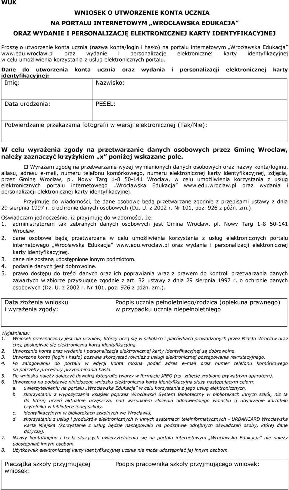 pl oraz wydanie i personalizację elektronicznej karty identyfikacyjnej w celu umożliwienia korzystania z usług elektronicznych portalu.