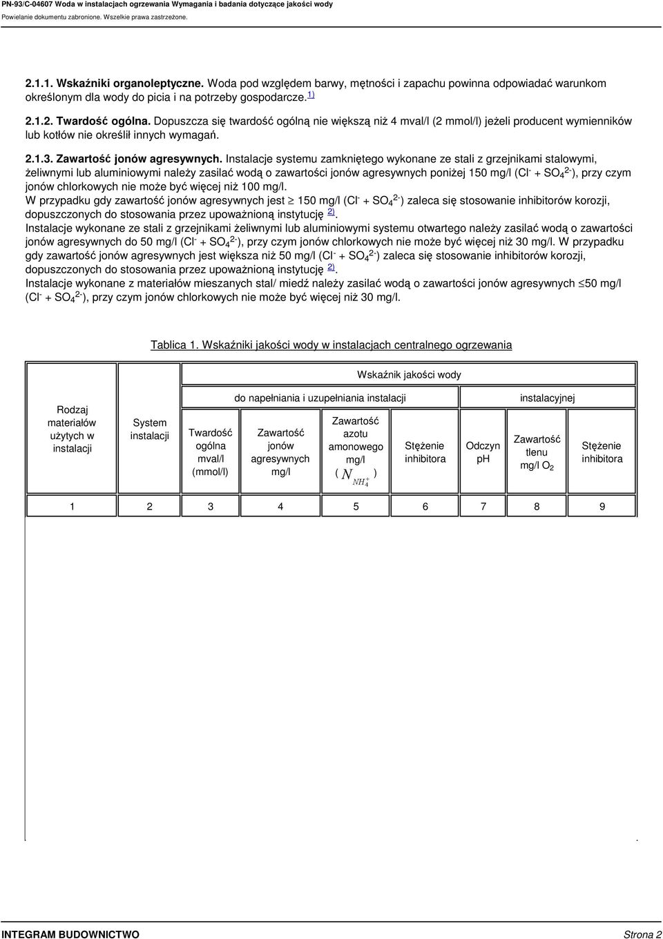 Instalacje systemu zamknitego wykonane ze stali z grzejnikami stalowymi, eliwnymi lub aluminiowymi naley zasila wod o zawartoci jonów agresywnych poniej 150 mg/l (Cl - +, przy czym jonów chlorkowych