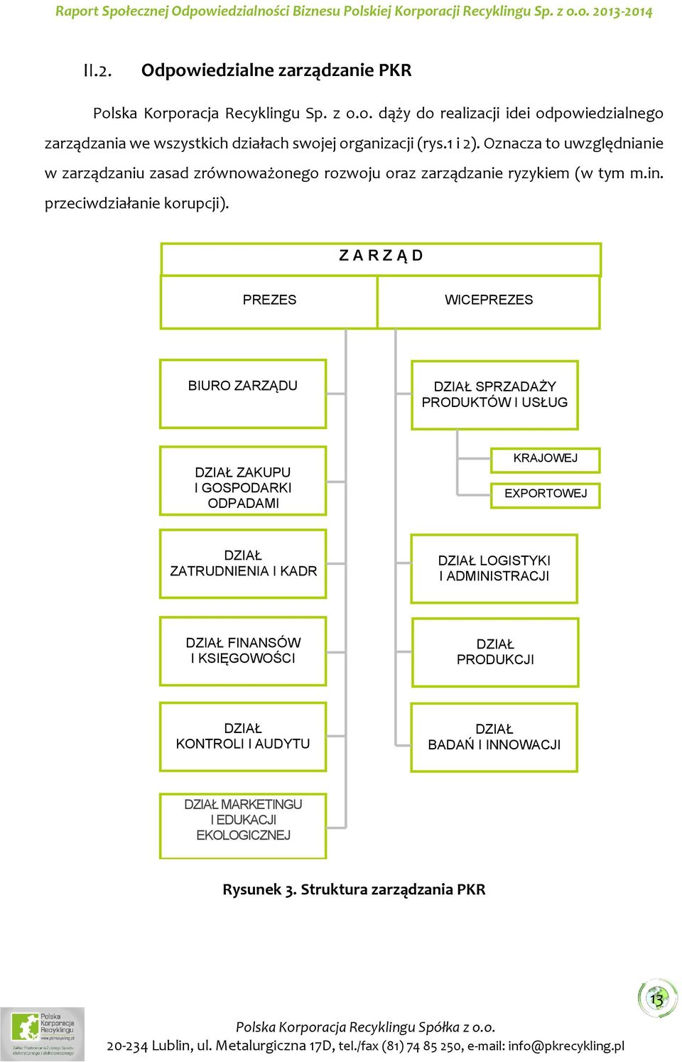 V Z A R Z Ą D PREZES WICEPREZES BIURO ZARZĄDU DZIAŁ SPRZADAŻY PRODUKTÓW I USŁUG DZIAŁ ZAKUPU I GOSPODARKI ODPADAMI KRAJOWEJ EXPORTOWEJ DZIAŁ ZATRUDNIENIA I KADR DZIAŁ