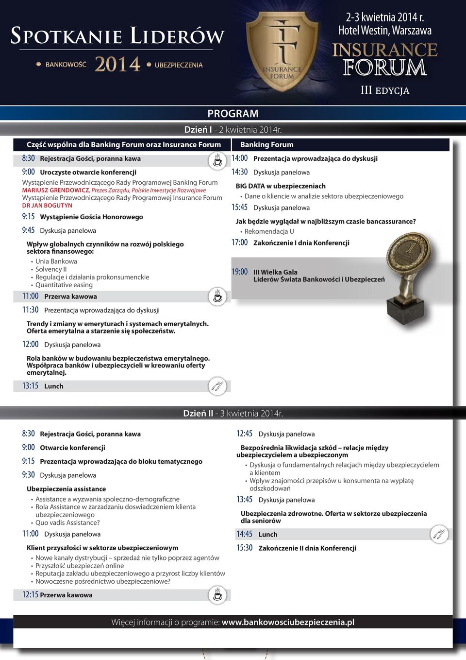 Grendowicz, Polskie Inwestycje Rozwojowe Wystąpienie Przewodniczącego Rady Programowej Insurance Forum Dr Jan Bogutyn Spotkanie 9:15 Wystąpienie Gościa Honorowego Liderów 9:45 Dyskusja panelowa Wpływ