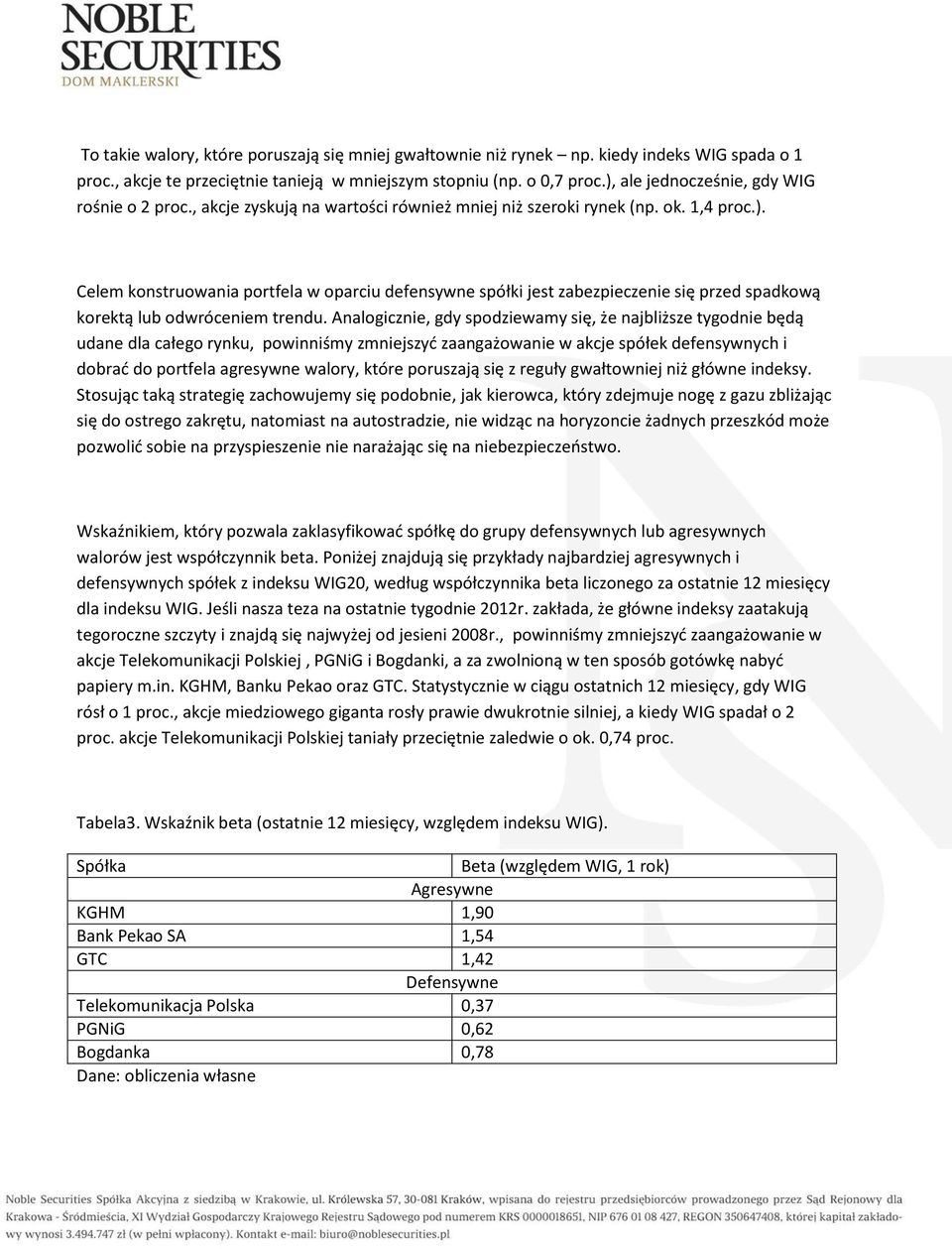 Analogicznie, gdy spodziewamy się, że najbliższe tygodnie będą udane dla całego rynku, powinniśmy zmniejszyć zaangażowanie w akcje spółek defensywnych i dobrać do portfela agresywne walory, które