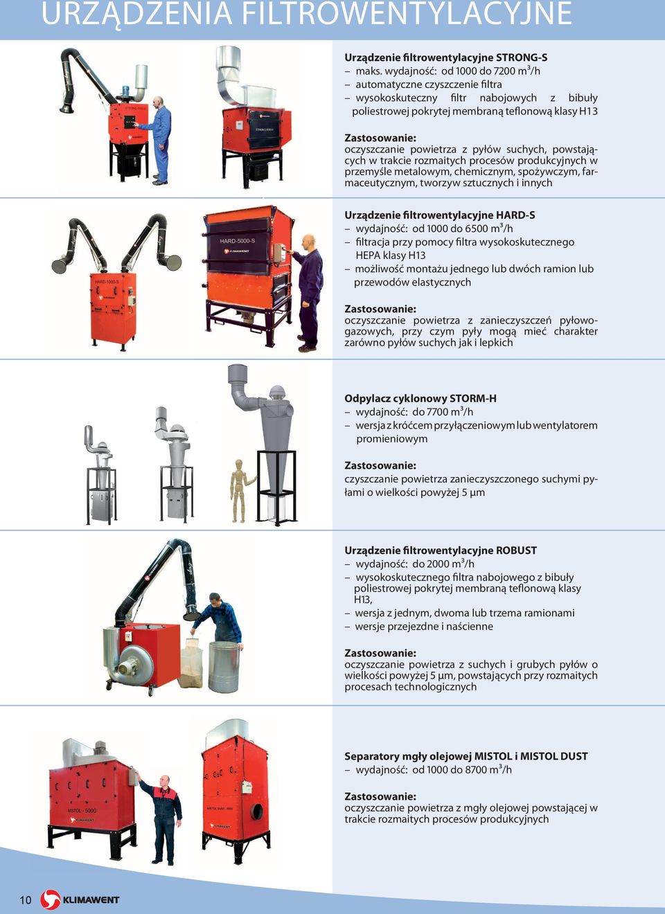 powstających w trakcie rozmaitych procesów produkcyjnych w przemyśle metalowym, chemicznym, spożywczym, farmaceutycznym, tworzyw sztucznych i innych Urządzenie filtrowentylacyjne HARD-S wydajność: od