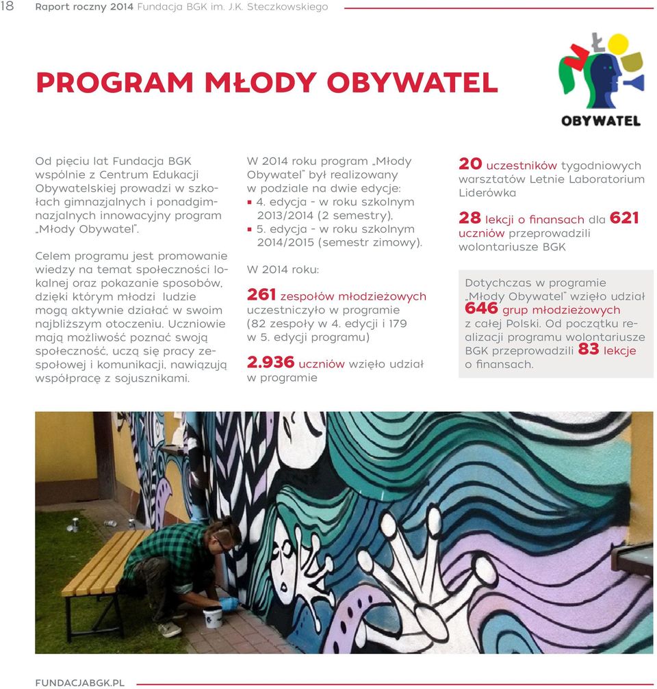 Steczkowskiego PROGRAM MŁODY OBYWATEL Od pięciu lat Fundacja BGK wspólnie z Centrum Edukacji Obywatelskiej prowadzi w szkołach gimnazjalnych i ponadgimnazjalnych innowacyjny program Młody Obywatel.