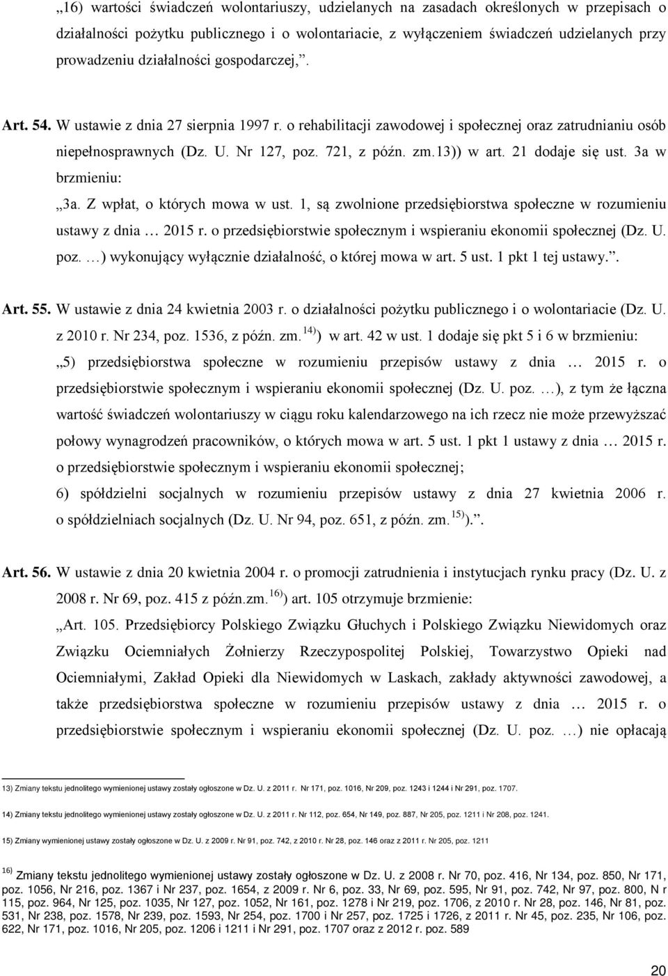 13)) w art. 21 dodaje się ust. 3a w brzmieniu: 3a. Z wpłat, o których mowa w ust. 1, są zwolnione przedsiębiorstwa społeczne w rozumieniu ustawy z dnia 2015 r.