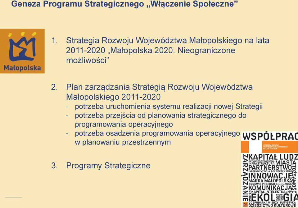 Plan zarządzania Strategią Rozwoju Województwa Małopolskiego 2011-2020 - potrzeba uruchomienia systemu realizacji