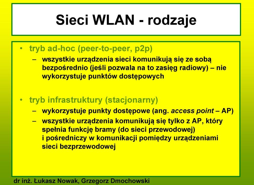 (stacjonarny) wykorzystuje punkty dostępowe (ang.