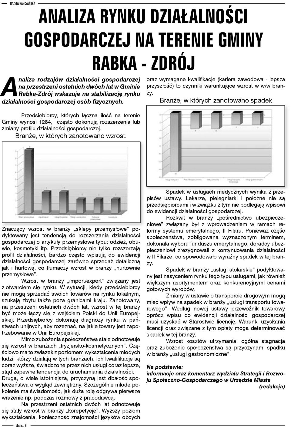 Branże, w których zanotowano wzrost. RABKA - ZDRÓJ oraz wymagane kwalifikacje (kariera zawodowa - lepsza przyszłość) to czynniki warunkujące wzrost w w/w branży.