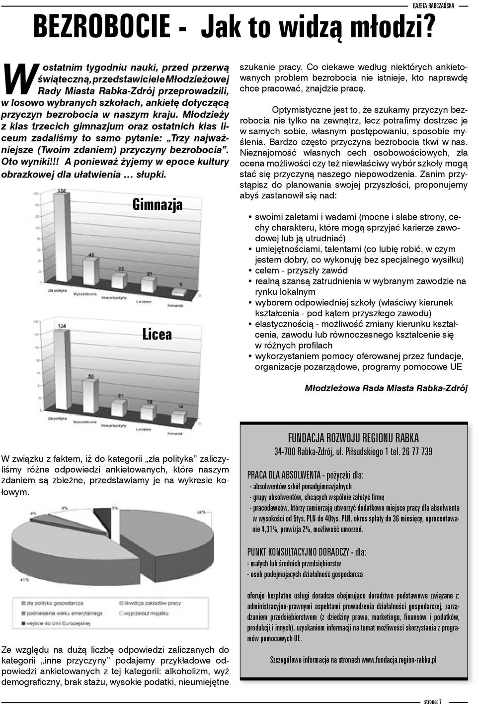 kraju. Młodzieży z klas trzecich gimnazjum oraz ostatnich klas liceum zadaliśmy to samo pytanie: Trzy najważniejsze (Twoim zdaniem) przyczyny bezrobocia. Oto wyniki!