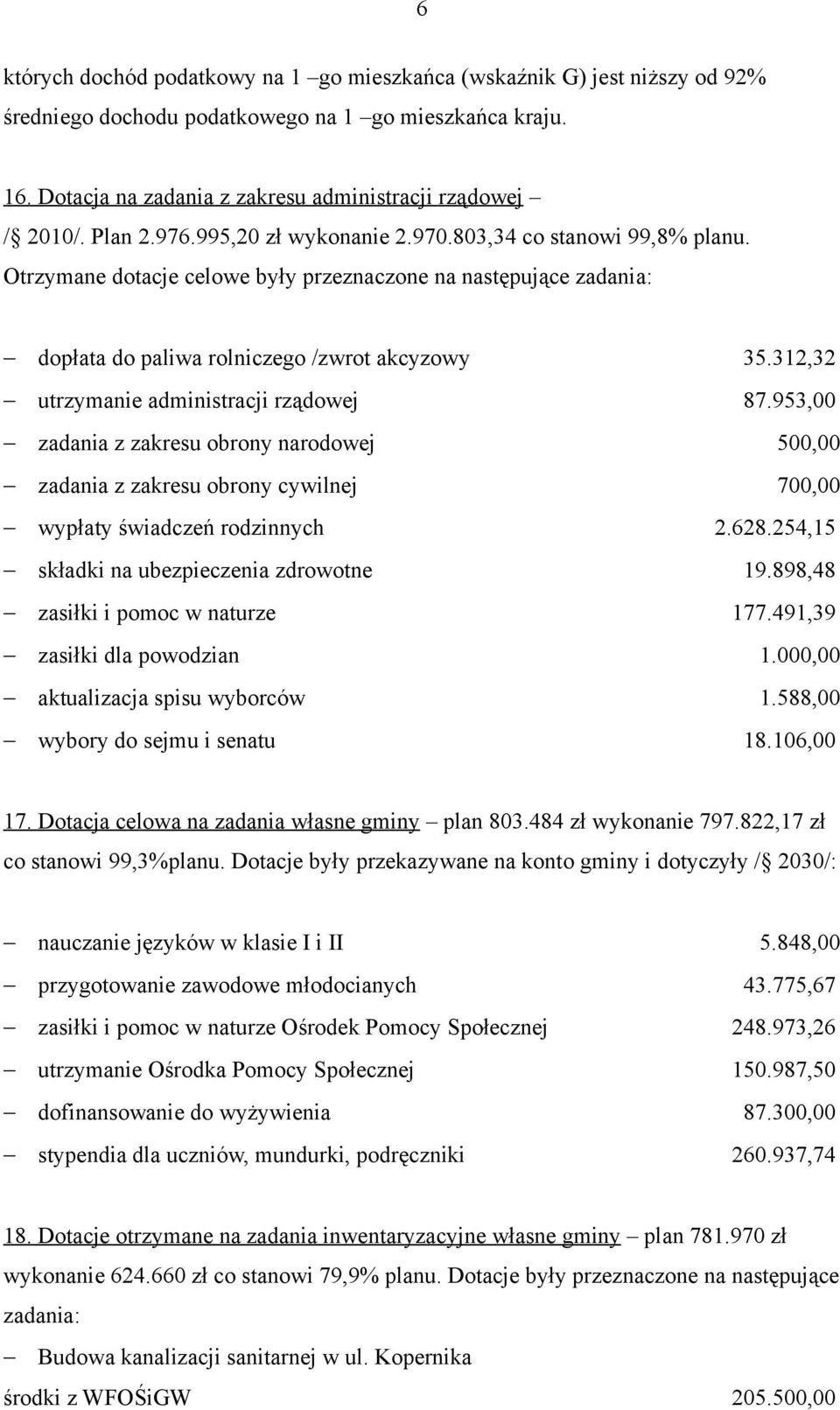 312,32 utrzymanie administracji rządowej 87.953,00 zadania z zakresu obrony narodowej 500,00 zadania z zakresu obrony cywilnej 700,00 wypłaty świadczeń rodzinnych 2.628.