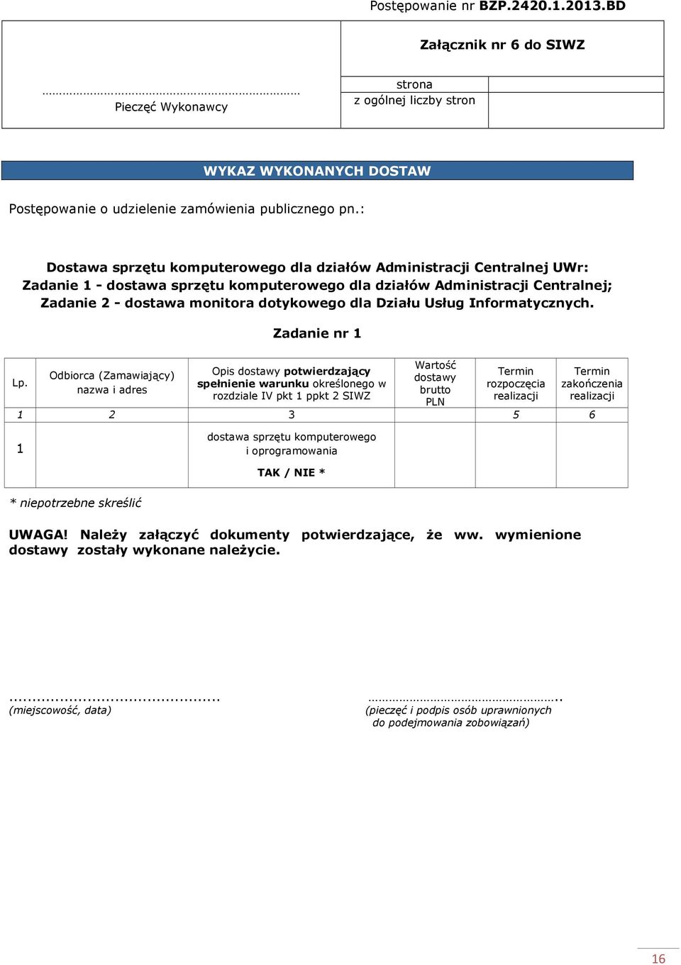 Działu Usług Informatycznych. Zadanie nr 1 Lp.