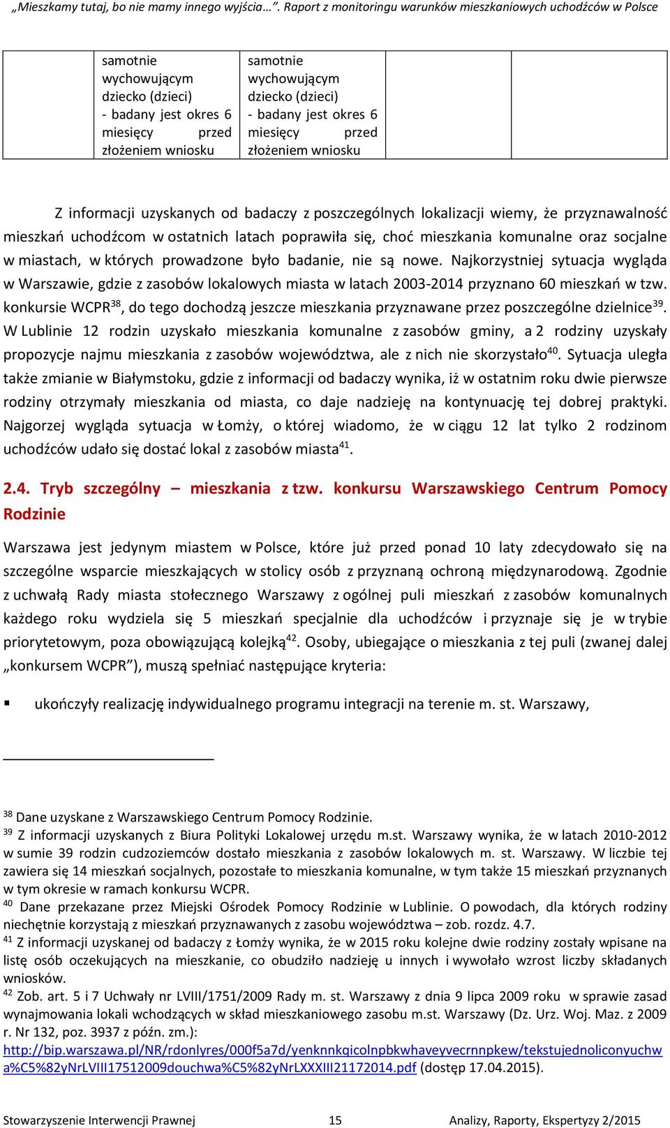 których prowadzone było badanie, nie są nowe. Najkorzystniej sytuacja wygląda w Warszawie, gdzie z zasobów lokalowych miasta w latach 2003-2014 przyznano 60 mieszkań w tzw.