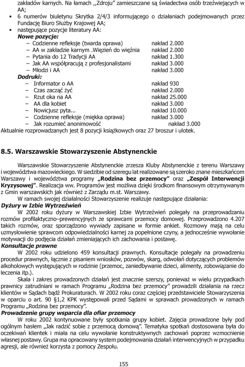 pozycje literatury AA: Nowe pozycje: Codzienne refleksje (twarda oprawa) nakład 2.000 AA w zakładzie karnym.więzień do więźnia nakład 2.000 Pytania do 12 Tradycji AA nakład 1.