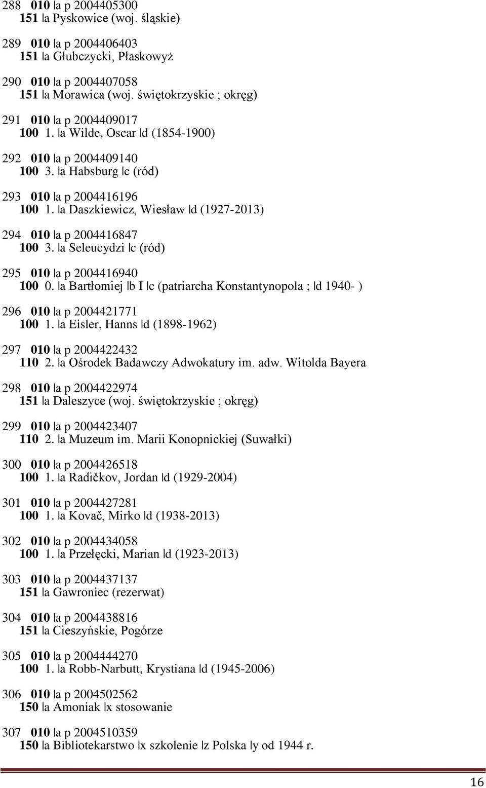 a Daszkiewicz, Wiesław d (1927-2013) 294 010 a p 2004416847 100 3. a Seleucydzi c (ród) 295 010 a p 2004416940 100 0.