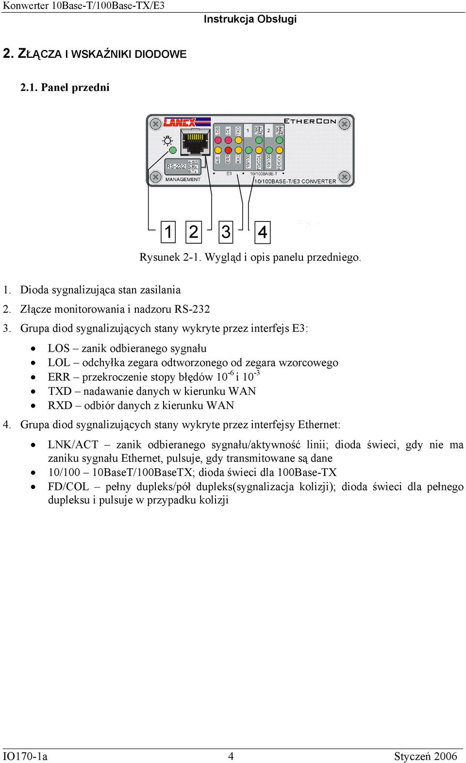 nadawanie danych w kierunku WAN RXD odbiór danych z kierunku WAN 4.