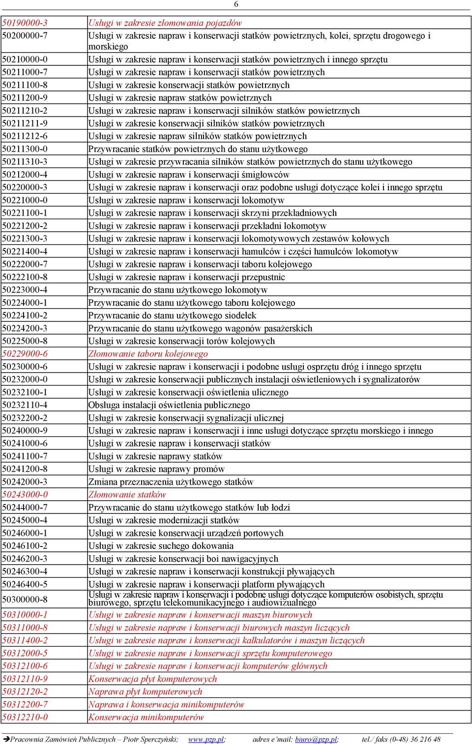 Usługi w zakresie napraw statków powietrznych 50211210-2 Usługi w zakresie napraw i konserwacji silników statków powietrznych 50211211-9 Usługi w zakresie konserwacji silników statków powietrznych