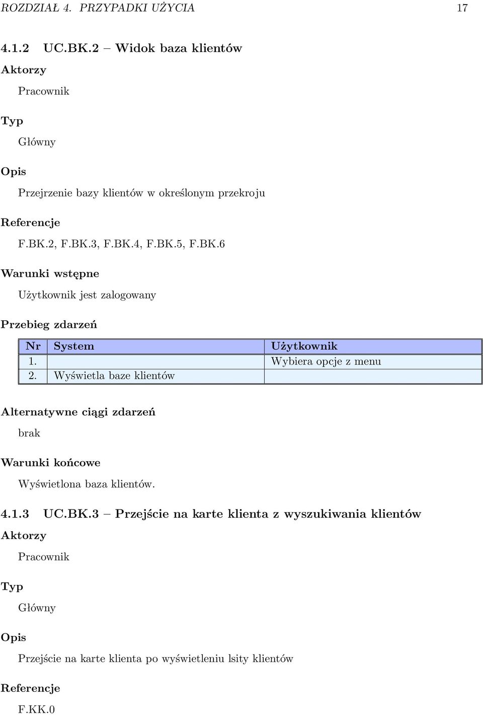 BK.5, F.BK.6 Warunki wstępne Użytkownik jest zalogowany Przebieg zdarzeń 1. Wybiera opcje z menu 2.