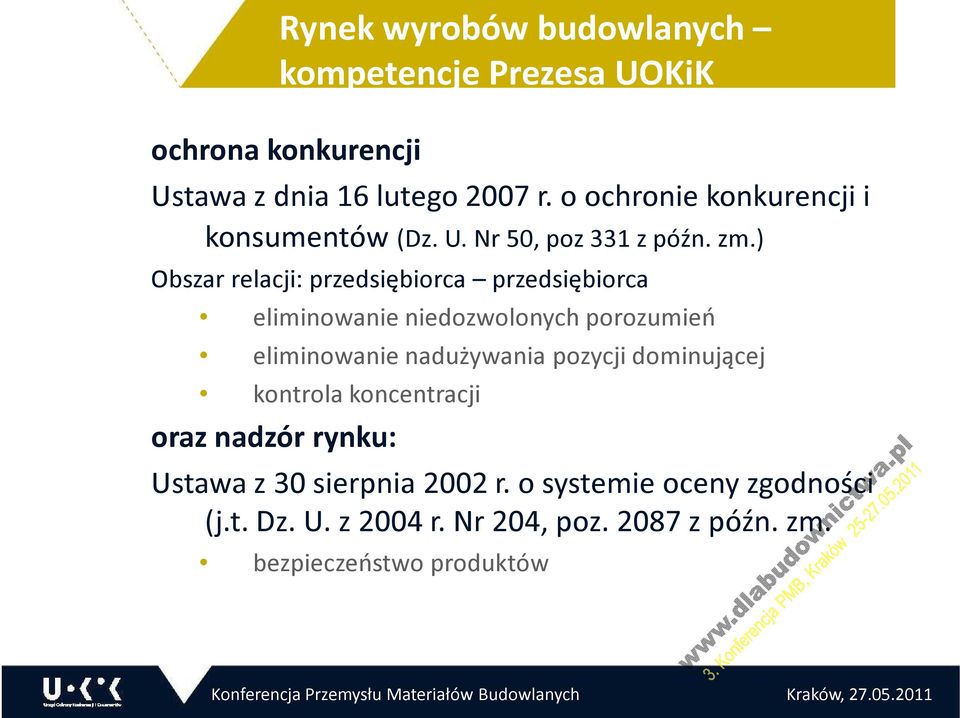 ) Obszar relacji: przedsiębiorca przedsiębiorca eliminowanie niedozwolonych porozumień eliminowanie nadużywania pozycji