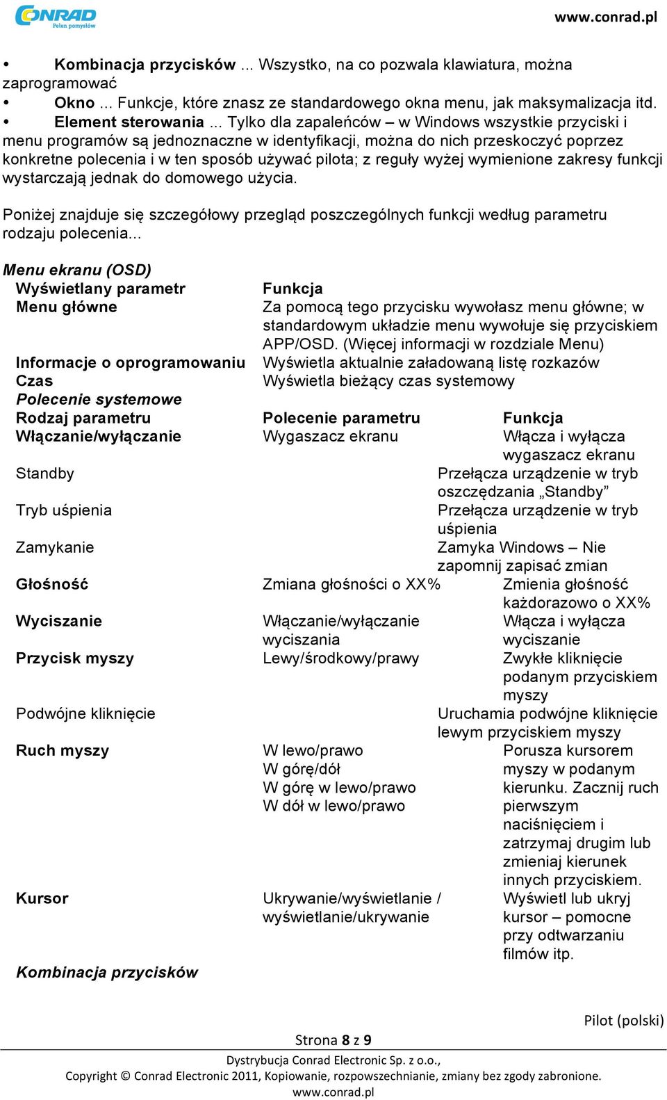 wyżej wymienione zakresy funkcji wystarczają jednak do domowego użycia. Poniżej znajduje się szczegółowy przegląd poszczególnych funkcji według parametru rodzaju polecenia.