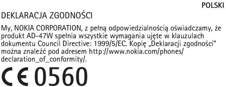 dokumentu Council Directive: 1999/5/EC.