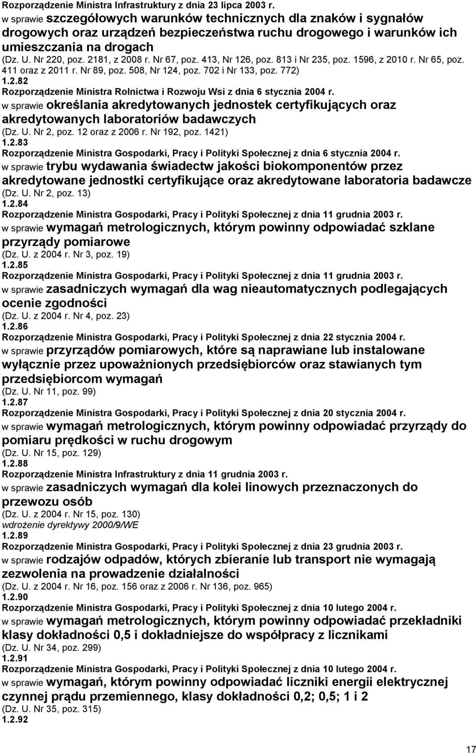 Nr 67, poz. 413, Nr 126, poz. 813 i Nr 235, poz. 1596, z 2010 r. Nr 65, poz. 411 oraz z 2011 r. Nr 89, poz. 508, Nr 124, poz. 702 i Nr 133, poz. 772) 1.2.82 Rozporządzenie Ministra Rolnictwa i Rozwoju Wsi z dnia 6 stycznia 2004 r.