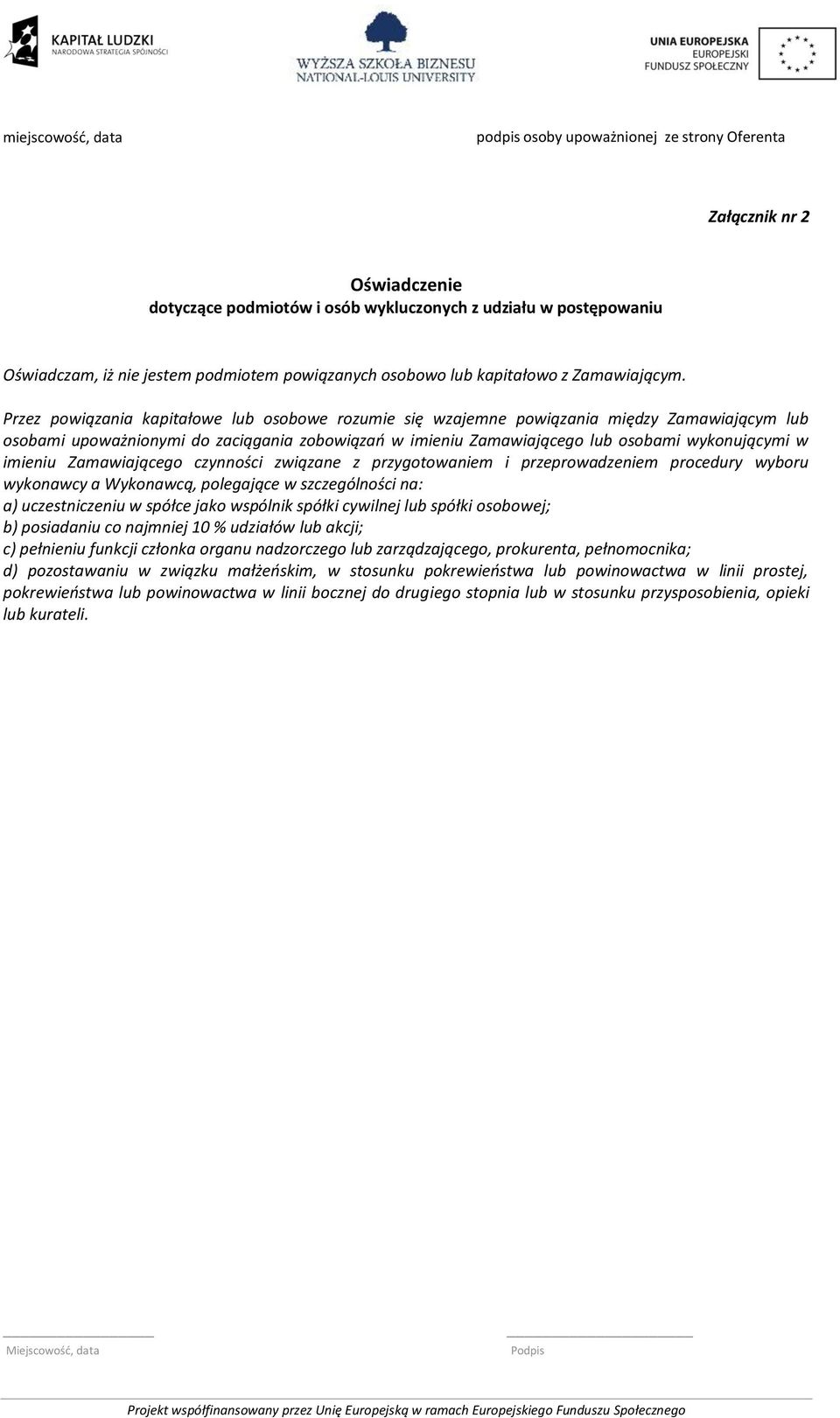 Przez powiązania kapitałowe lub osobowe rozumie się wzajemne powiązania między Zamawiającym lub osobami upoważnionymi do zaciągania zobowiązań w imieniu Zamawiającego lub osobami wykonującymi w