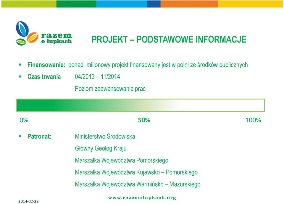 50% 100% Patronat: Ministerstwo Środowiska Główny Geolog Kraju Marszałka Województwa