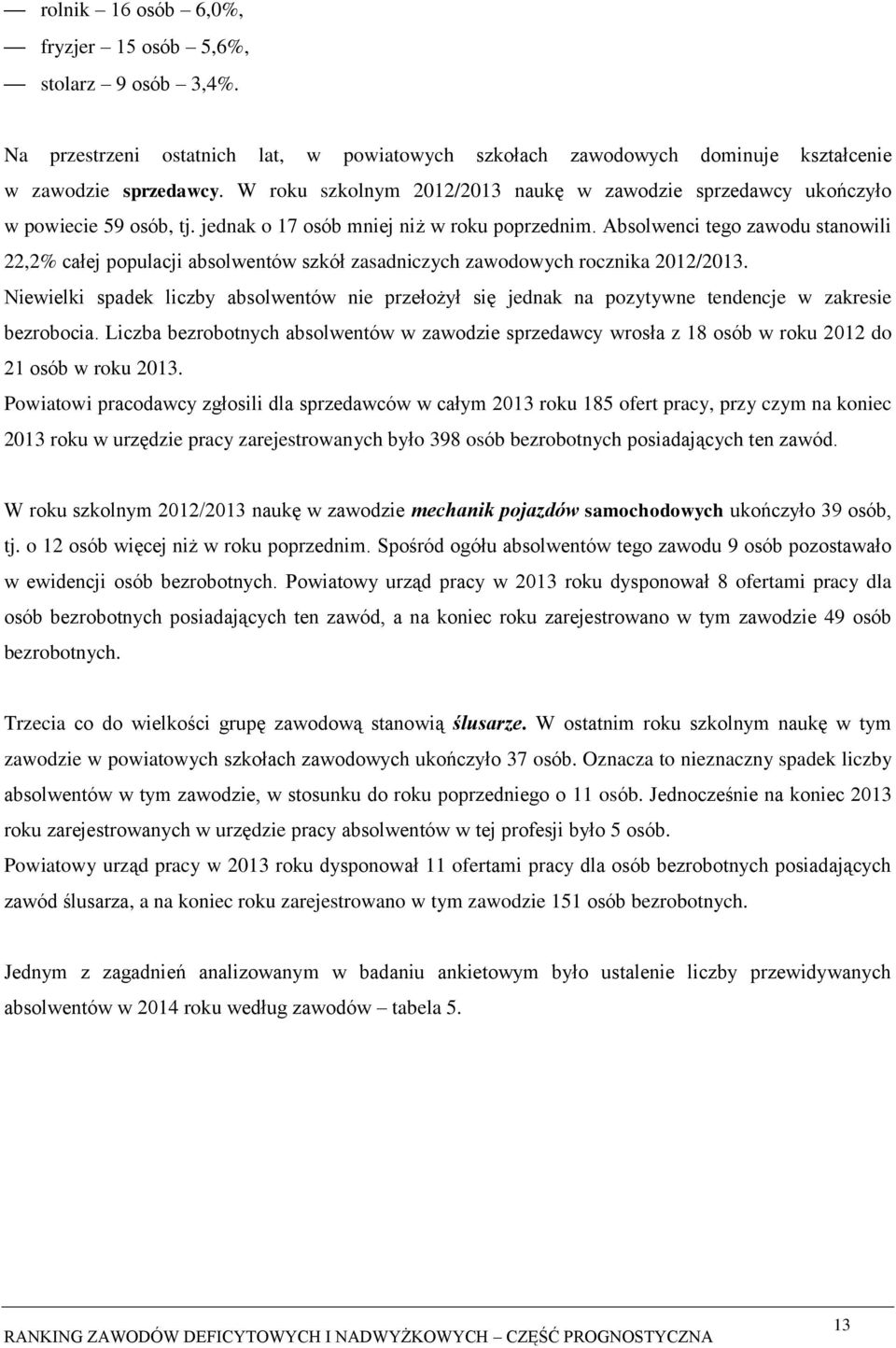 Absolwenci tego stanowili 22,2% całej populacji absolwentów szkół zasadniczych zawodowych rocznika 2012/2013.