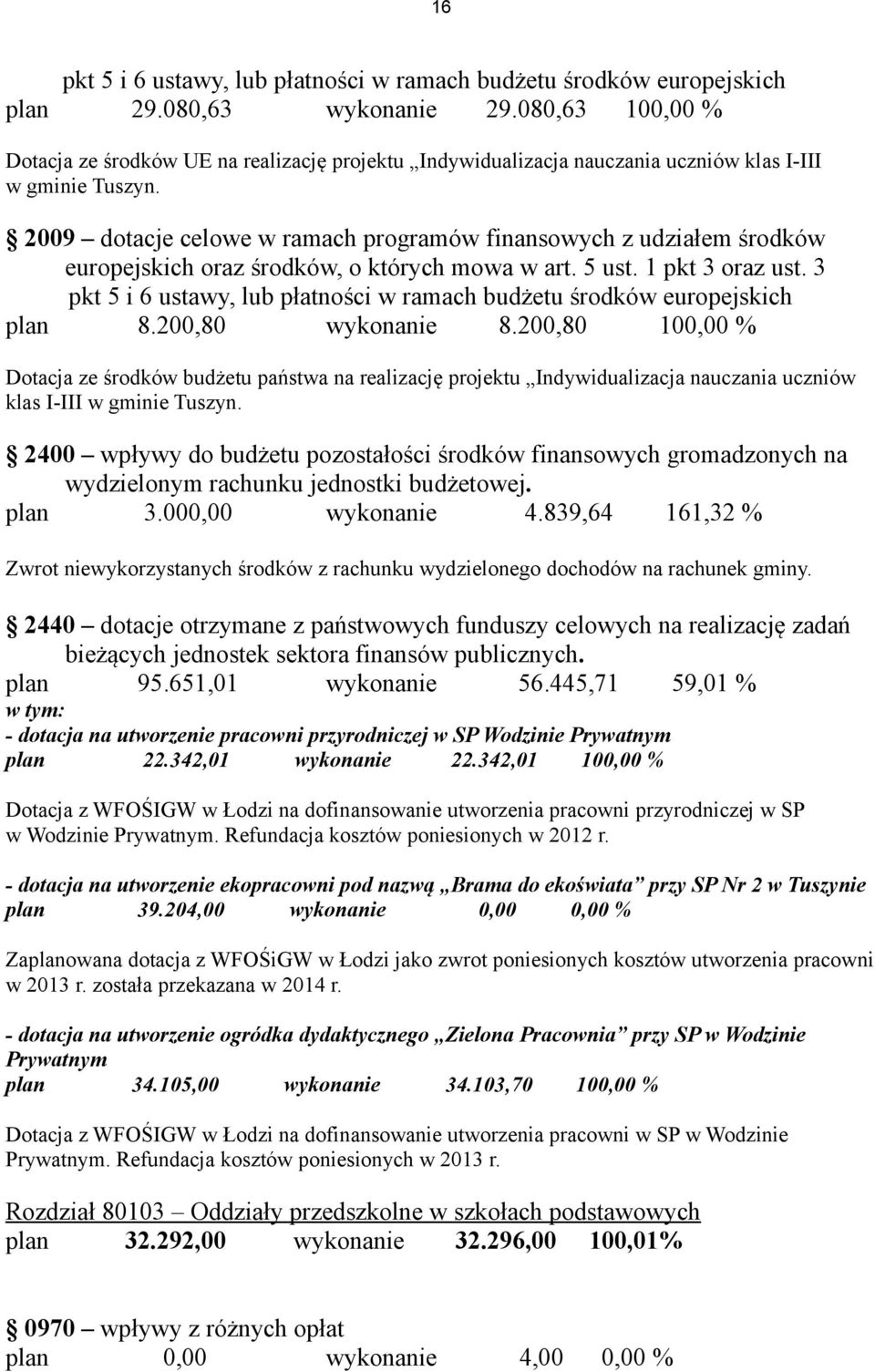 2009 dotacje celowe w ramach programów finansowych z udziałem środków europejskich oraz środków, o których mowa w art. 5 ust. 1 pkt 3 oraz ust.