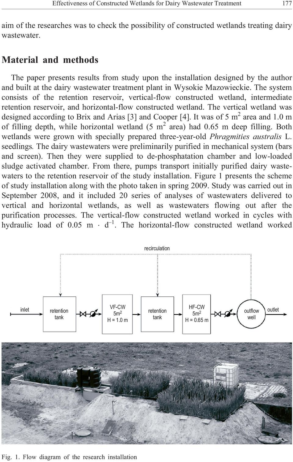 The system consists of the retention reservoir, vertical-flow constructed wetland, intermediate retention reservoir, and horizontal-flow constructed wetland.