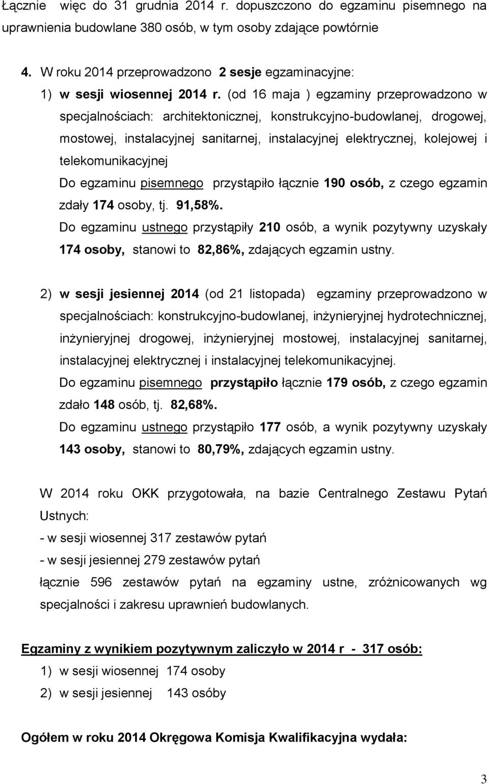 (od 16 maja ) egzaminy przeprowadzono w specjalnościach: architektonicznej, konstrukcyjno-budowlanej, drogowej, mostowej, instalacyjnej sanitarnej, instalacyjnej elektrycznej, kolejowej i