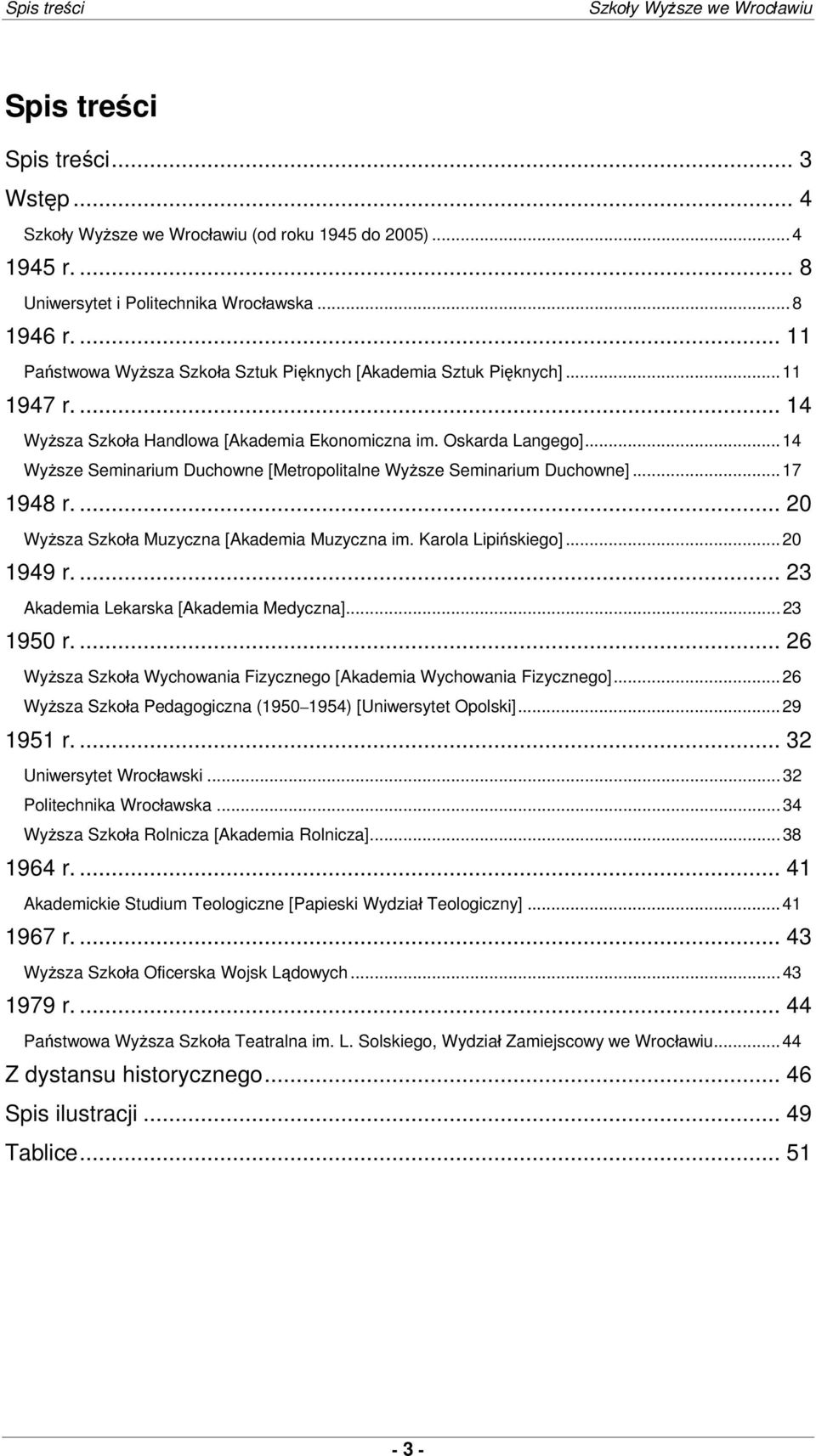 ..14 Wyższe Seminarium Duchowne [Metropolitalne Wyższe Seminarium Duchowne]...17 1948 r.... 20 Wyższa Szkoła Muzyczna [Akademia Muzyczna im. Karola Lipińskiego]...20 1949 r.