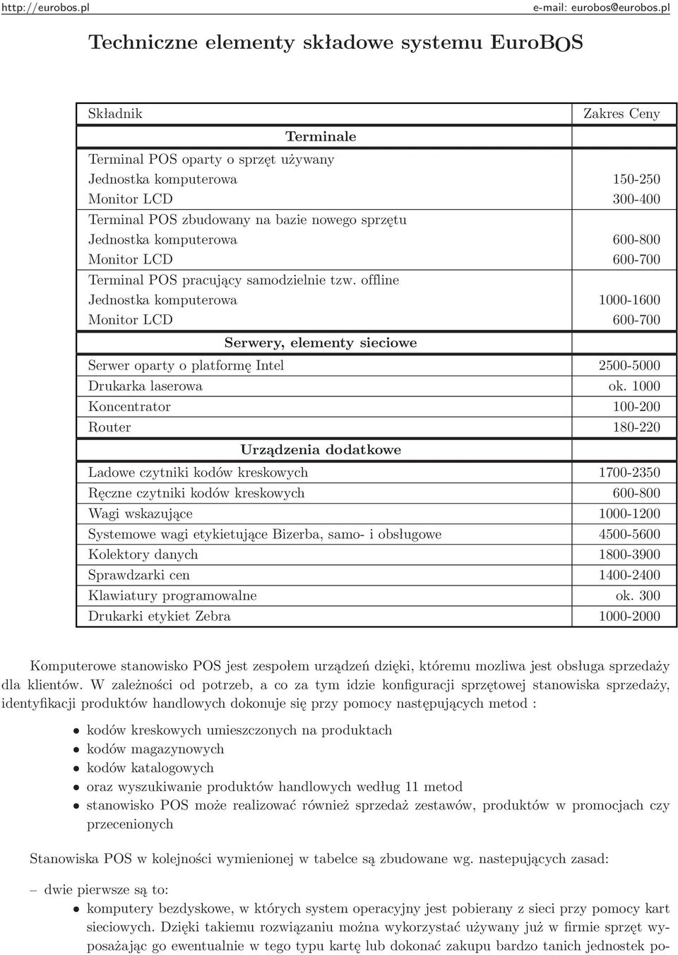 offline Jednostka komputerowa 1000-1600 Monitor LCD 600-700 Serwery, elementy sieciowe Serwer oparty o platformę Intel 2500-5000 Drukarka laserowa ok.