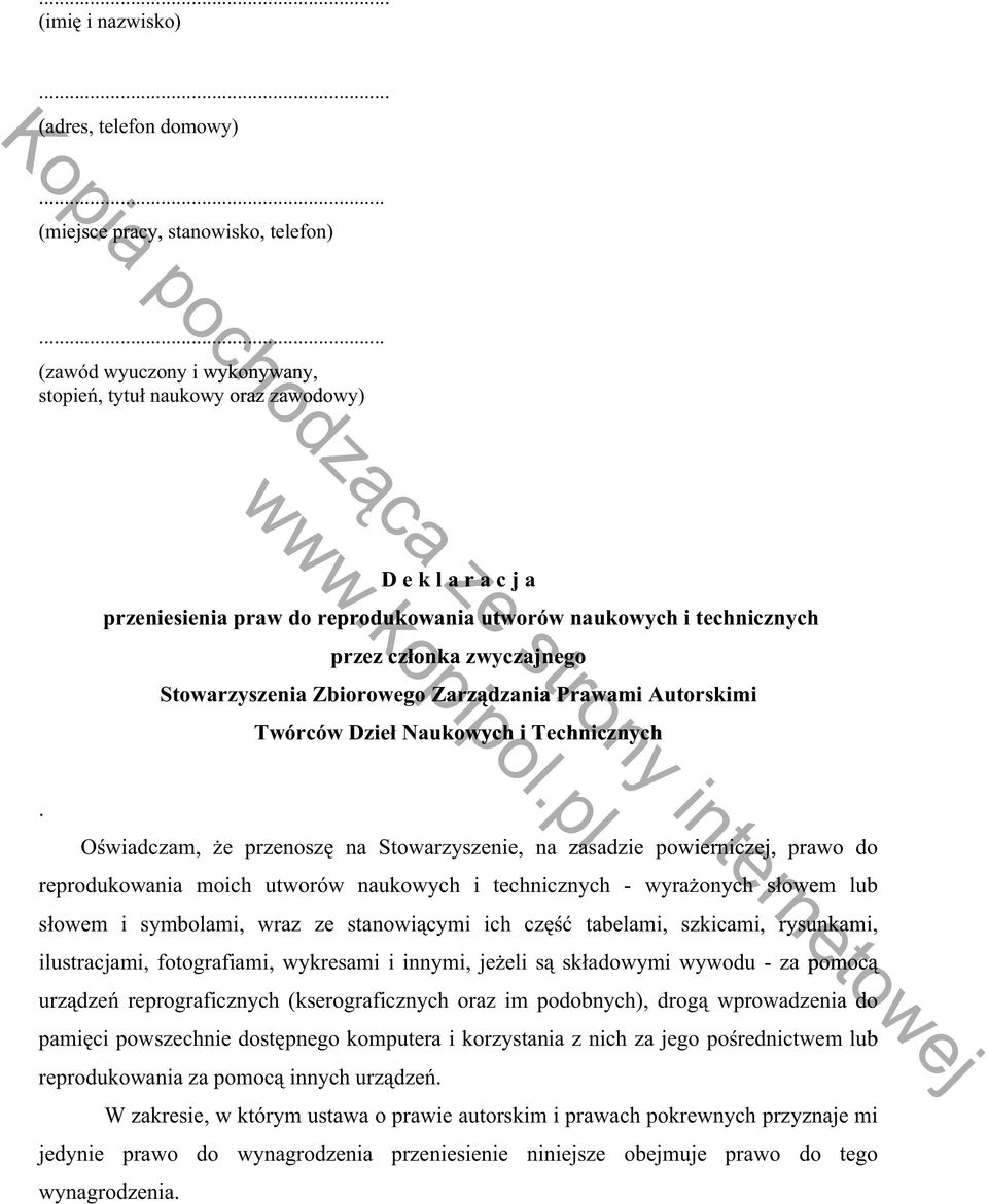 onka zwyczajnego zajnego Stowarzyszenia Zbiorowego Zarz dzania a Prawami Autorskimi Twórców Dzie Naukowych i Technicznych.