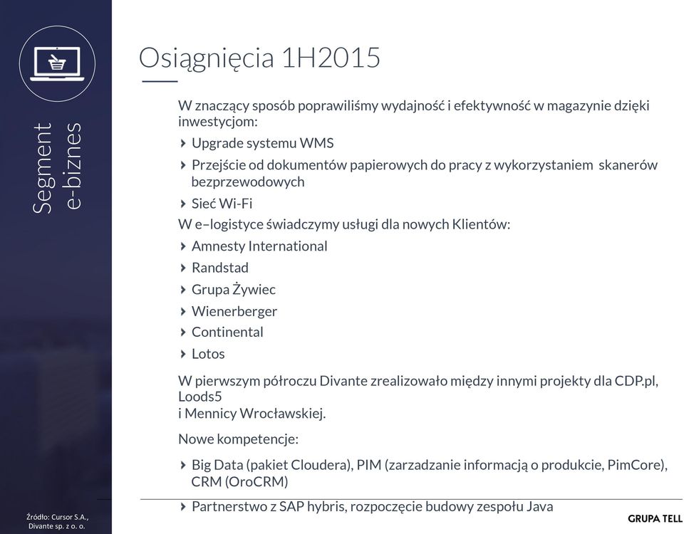 Wienerberger Continental Lotos W pierwszym półroczu Divante zrealizowało między innymi projekty dla CDP.pl, Loods5 i Mennicy Wrocławskiej.