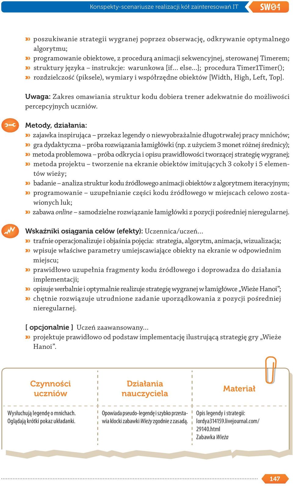 Uwaga: Zakres omawiania struktur kodu dobiera trener adekwatnie do możliwości percepcyjnych uczniów.