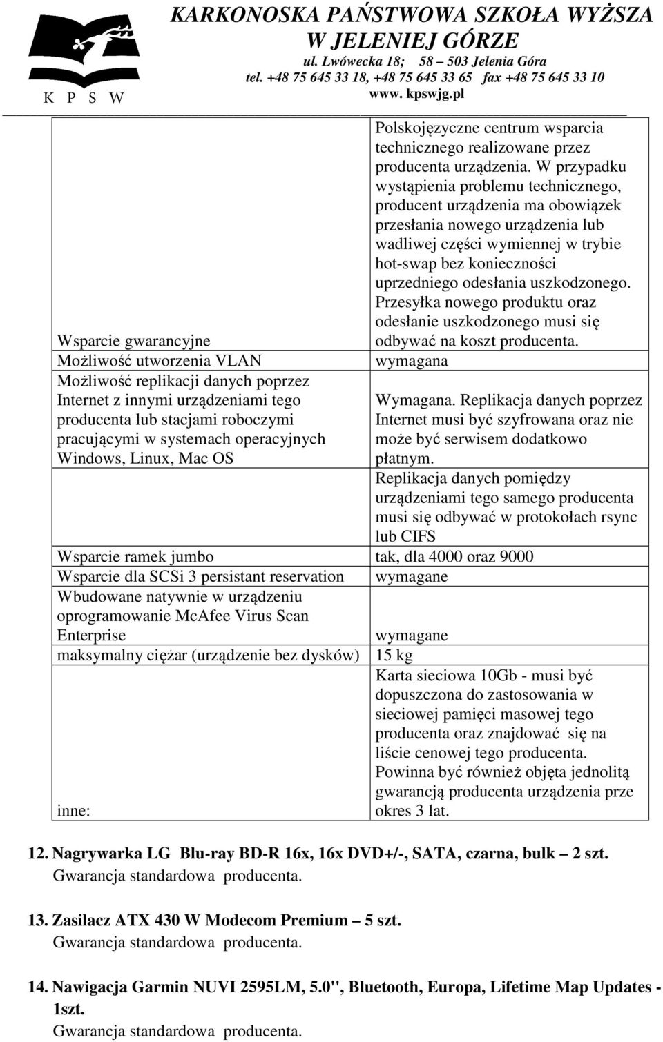 W przypadku wystąpienia problemu technicznego, producent urządzenia ma obowiązek przesłania nowego urządzenia lub wadliwej części wymiennej w trybie hot-swap bez konieczności uprzedniego odesłania