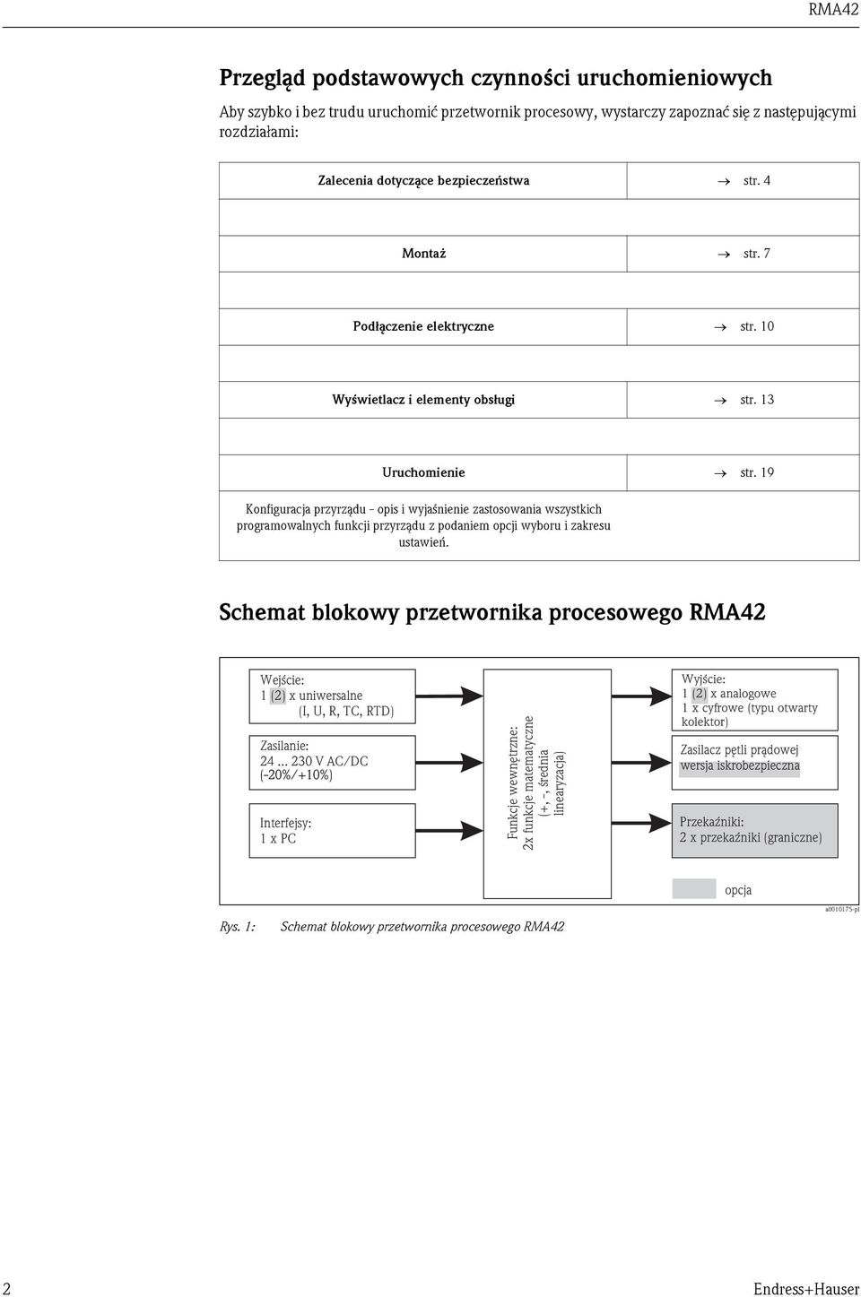 19 Konfiguracja przyrządu - opis i wyjaśnienie zastosowania wszystkich programowalnych funkcji przyrządu z podaniem opcji wyboru i zakresu ustawień.