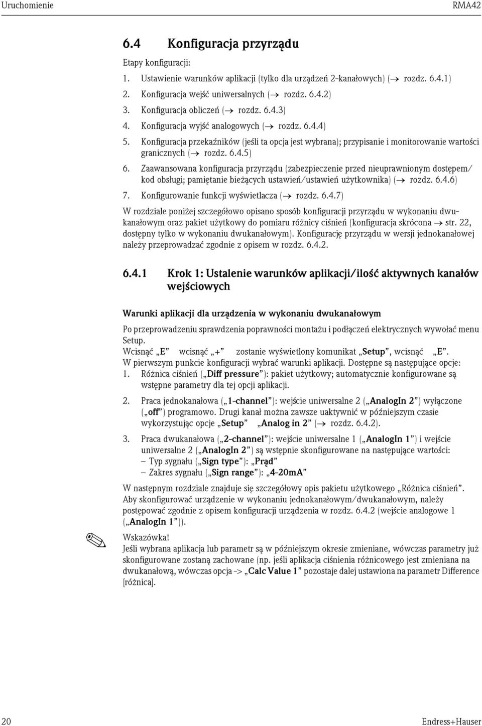 Konfiguracja przekaźników (jeśli ta opcja jest wybrana); przypisanie i monitorowanie wartości granicznych ( rozdz. 6.4.5) 6.