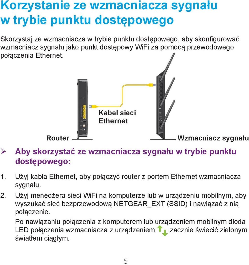 Użyj kabla Ethernet, aby połączyć router z portem Ethernet wzmacniacza sygnału. 2.