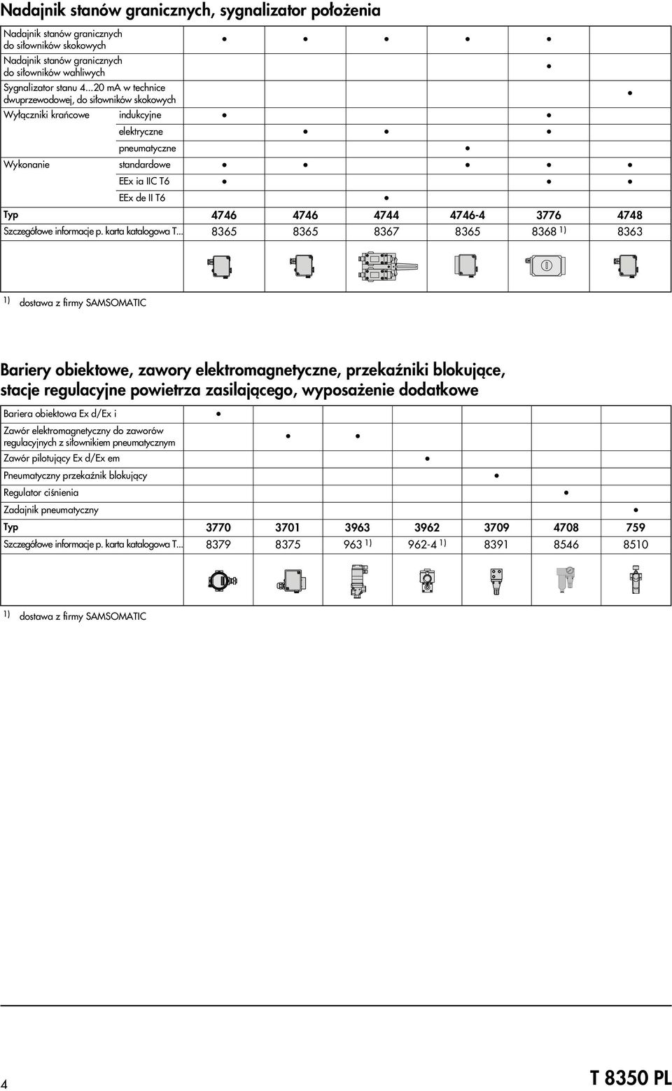 Szczegó³owe informacje p. karta katalogowa T.