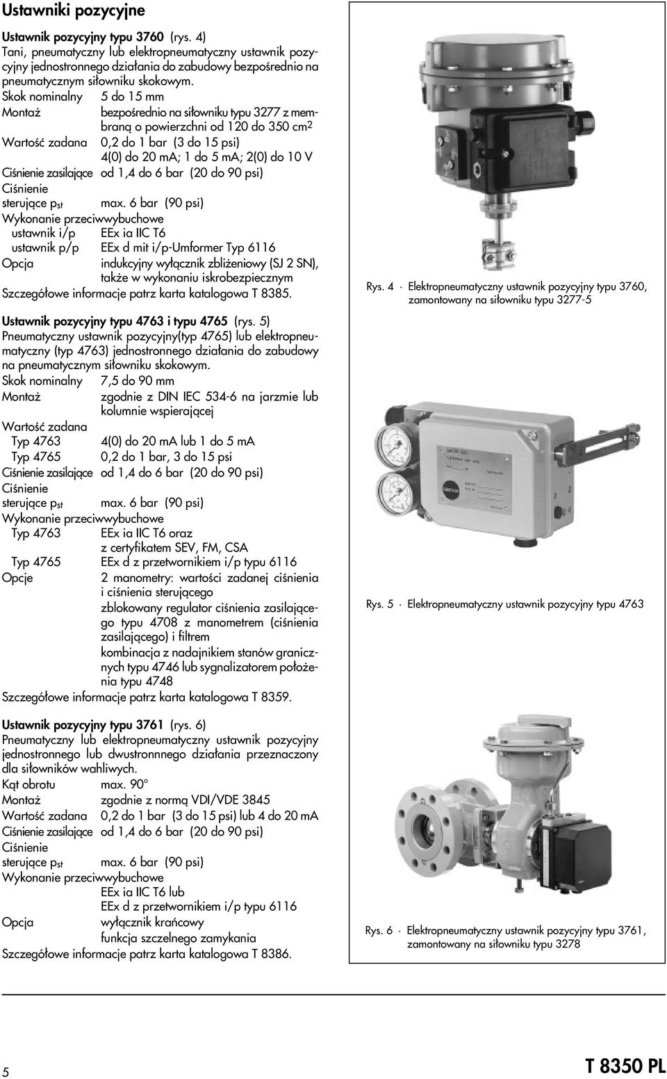 Skok nominalny 5 do 15 mm Monta bezpoœrednio na si³owniku typu 3277 z membran¹ o powierzchni od 120 do 350 cm 2 Wartoœæ zadana 0,2 do 1 bar (3 do 15 psi) 4(0) do 20 ma; 1 do 5 ma; 2(0) do 10 V