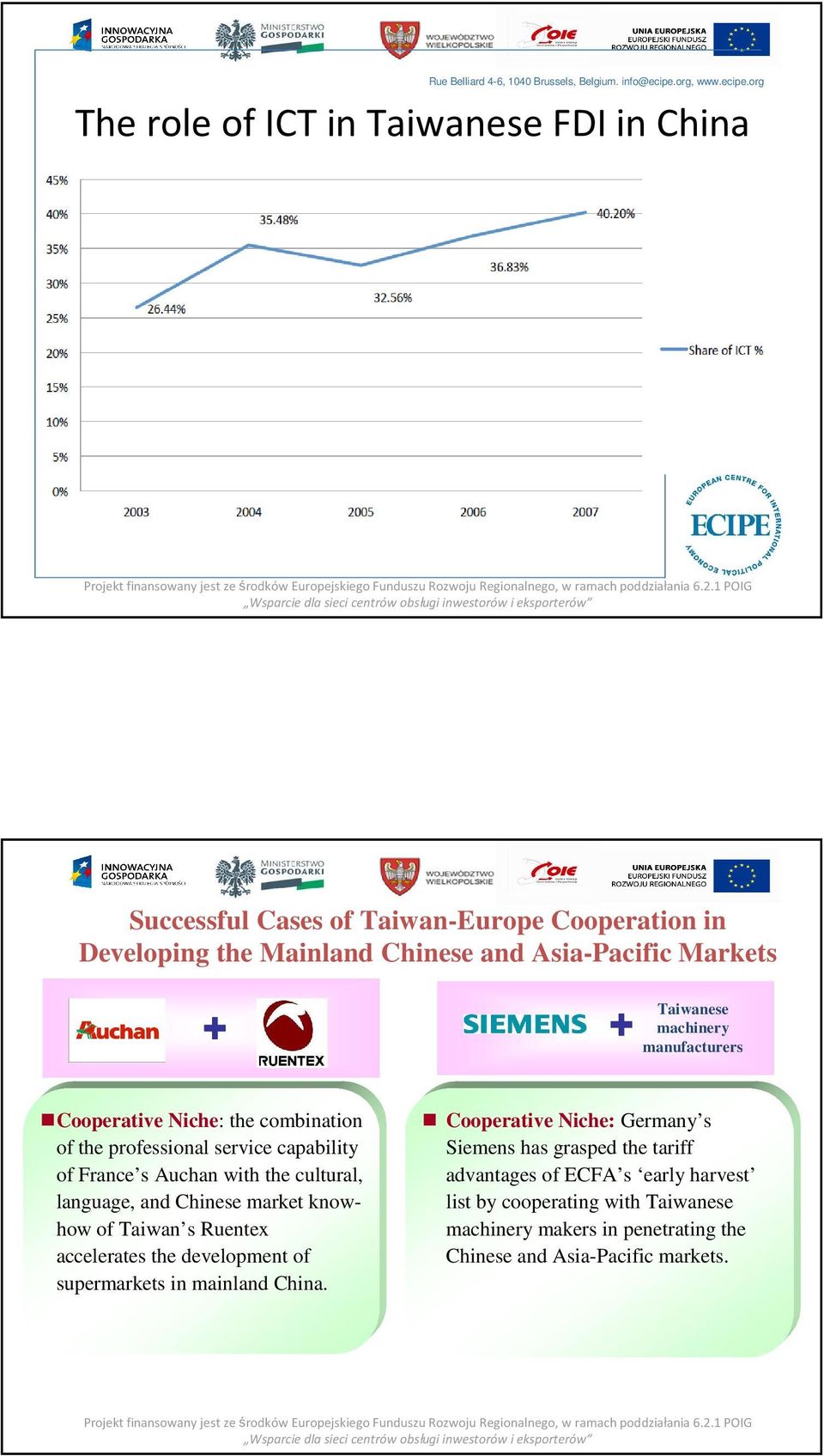 org The role of ICT in Taiwanese FDI in China Successful Cases of Taiwan-Europe Cooperation in Developing the Mainland Chinese and Asia-Pacific Markets Taiwanese machinery