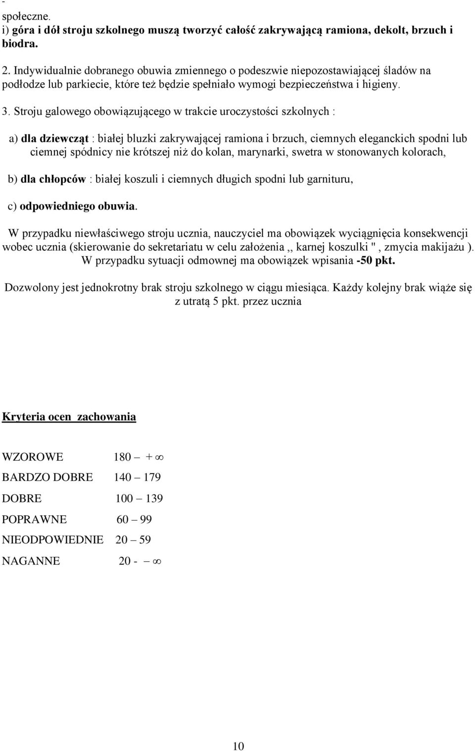 Stroju galowego obowiązującego w trakcie uroczystości szkolnych : a) dla dziewcząt : białej bluzki zakrywającej ramiona i brzuch, ciemnych eleganckich spodni lub ciemnej spódnicy nie krótszej niż do