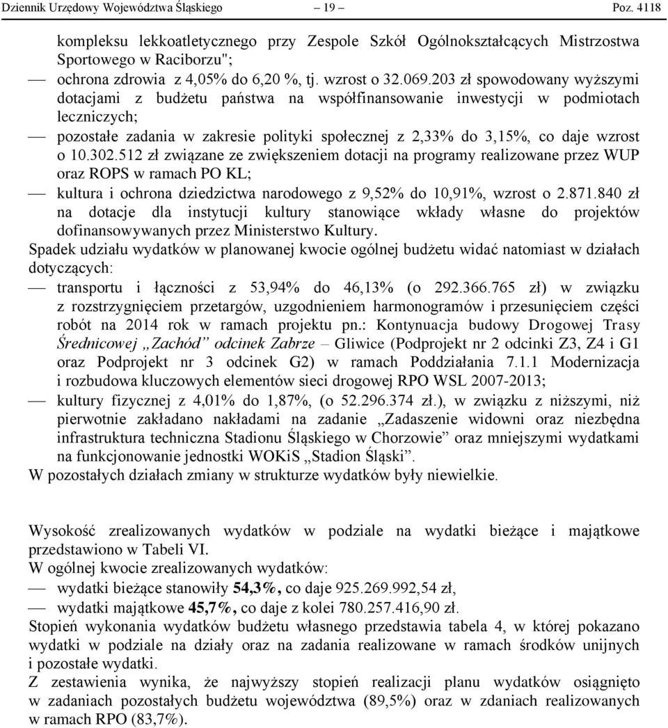 203 zł spowodowany wyższymi dotacjami z budżetu państwa na współfinansowanie inwestycji w podmiotach leczniczych; pozostałe zadania w zakresie polityki społecznej z 2,33% do 3,15%, co daje wzrost o