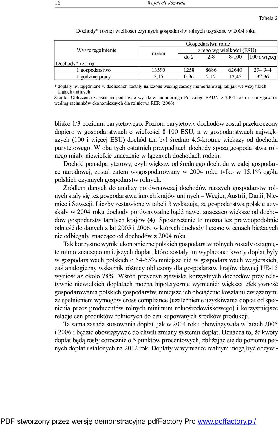 jak we wszystkich krajach unijnych Źródło: Obliczenia własne na podstawie wyników monitoringu Polskiego FADN z 2004 roku i skorygowane według rachunków ekonomicznych dla rolnictwa RER (2006).