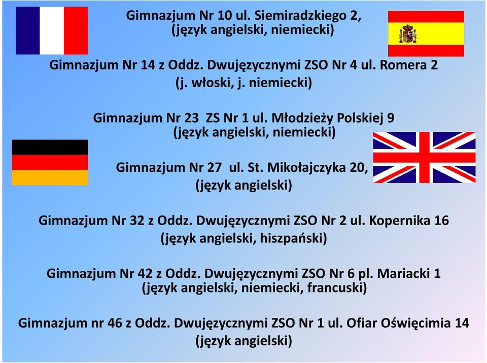 Mikołajczyka 20, (język angielski) Gimnazjum Nr 32 z Oddz. Dwujęzycznymi ZSO Nr 2 ul.