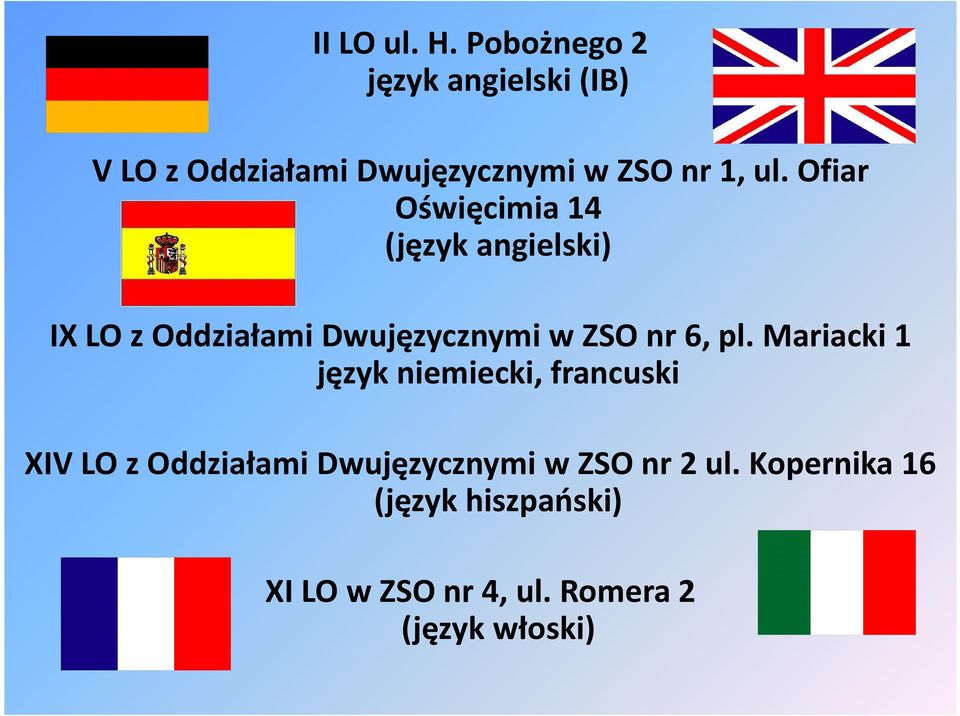 Ofiar Oświęcimia 14 (język angielski) IX LO z Oddziałami Dwujęzycznymi w ZSO nr 6, pl.