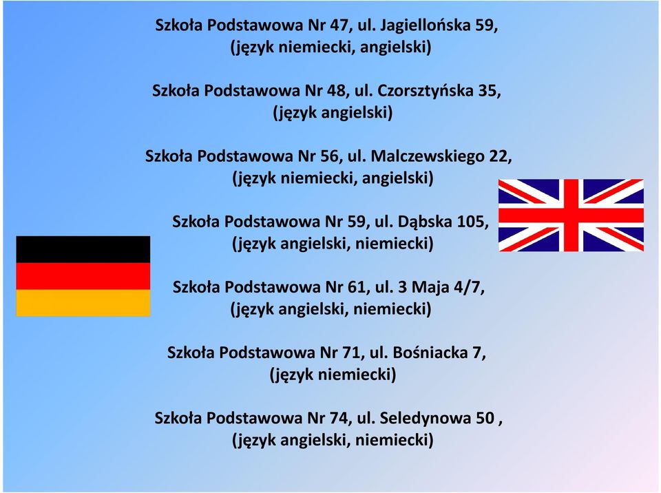 Malczewskiego 22, (język niemiecki, angielski) Szkoła Podstawowa Nr 59, ul.