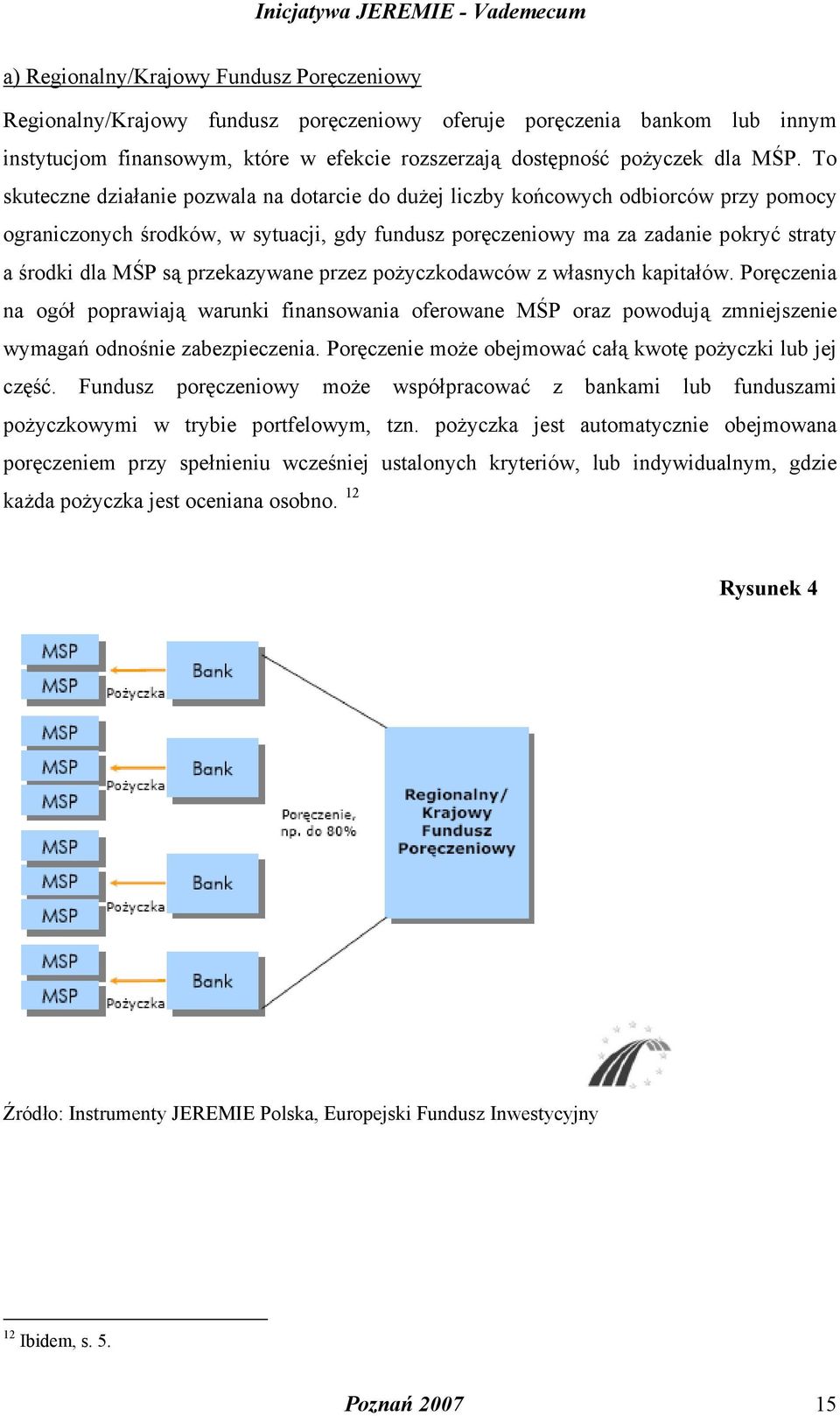 przekazywane przez pożyczkodawców z własnych kapitałów. Poręczenia na ogół poprawiają warunki finansowania oferowane MŚP oraz powodują zmniejszenie wymagań odnośnie zabezpieczenia.